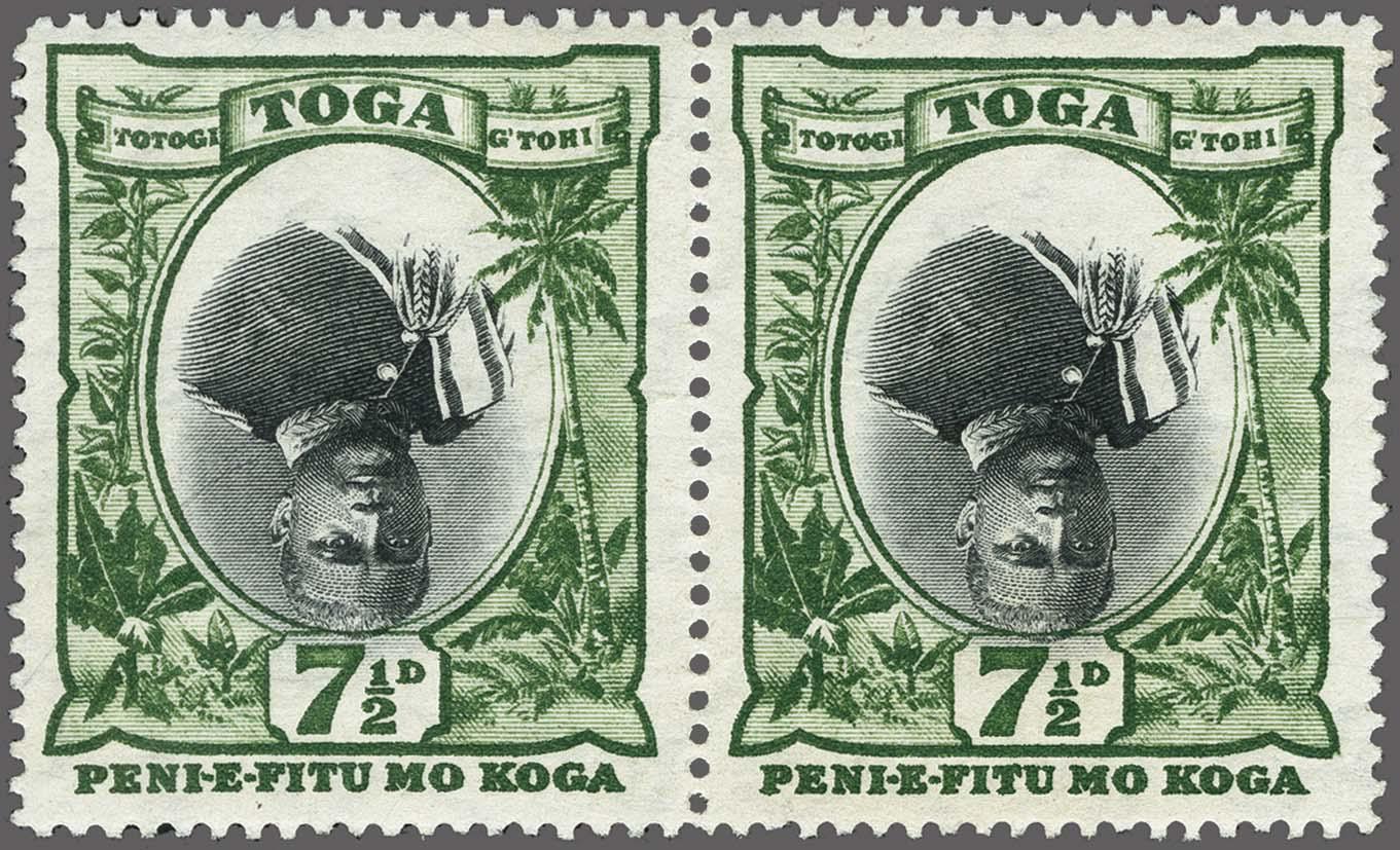 1897 King George II, 7½ d. black & green, PŘEVRÁCENÝ STŘED, prodáno za 9 000 CHF plus aukční prémie Zadní strana